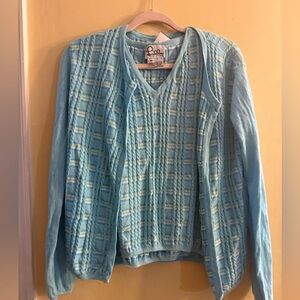 Vintage Lilly Pulitzer Aqua Plaid V-Neck Sweater, medium